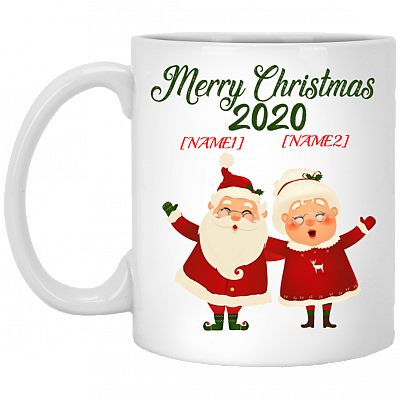 Personalized Santa and Mrs Claus Funny Santa Wearing Mask Christmas Ceramic Coffee Mug - Water Bottle, White, 11 oz. White Mug