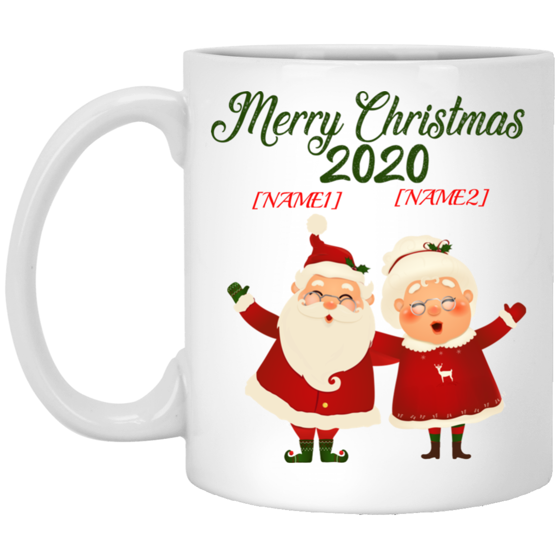 Personalized Santa and Mrs Claus Funny Santa Wearing Mask Christmas Ceramic Coffee Mug - Water Bottle, White, 11 oz. White Mug