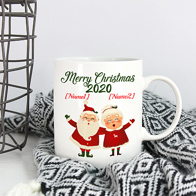Alternative view of Personalized Santa and Mrs Claus Funny Santa Wearing Mask Christmas Ceramic Coffee Mug - Water Bottle
