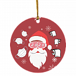 Santa Wearing Mask 2020 Funny Christmas Tree Flat Holiday Circle Ornament, White, Circle Ornament