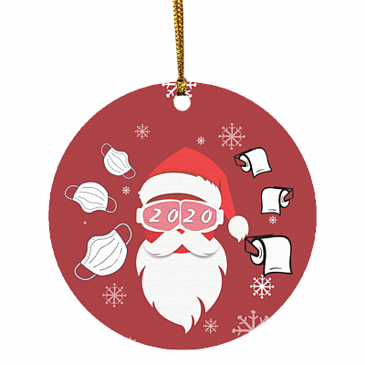Santa Wearing Mask 2020 Funny Christmas Tree Flat Holiday Circle Ornament, White, Circle Ornament