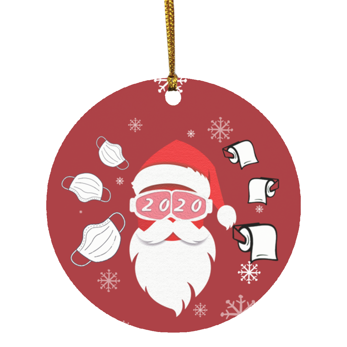 Santa Wearing Mask 2020 Funny Christmas Tree Flat Holiday Circle Ornament, White, Circle Ornament