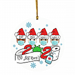 Personalized Family of 4 Quarantine Wearing Mask Christmas Flat Holiday Circle Ornament, White, Circle Ornament