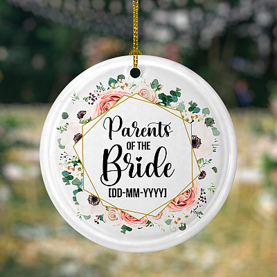 Alternative view of Personalized Parents of the Bride Wedding Gift for Couple Flat Holiday Circle Ornament