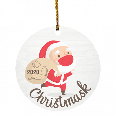 2020 Merry Christ-mask Decorative Christmas Ornament - Holiday Flat Circle Ornament, White, Circle Ornament