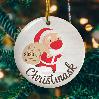 Alternative view of 2020 Merry Christ-mask Decorative Christmas Ornament - Holiday Flat Circle Ornament