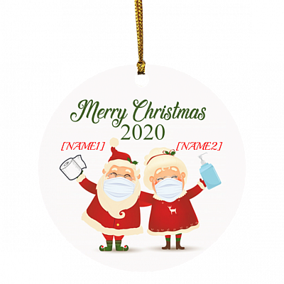 Personalized Santa And Mrs Claus Funny Santa Wearing Mask Christmas Flat Holiday Heart Ornament, White, Circle Ornament