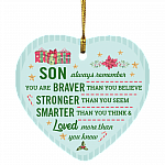 Remember You Are Braver Stronger Smarter Son Christmas Flat Holiday Heart Ornament, White, SUBORNH Heart Ornament