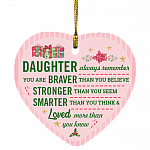 Remember You Are Braver Stronger Smarter Daughter Christmas Flat Holiday Heart Ornament, White, SUBORNH Heart Ornament