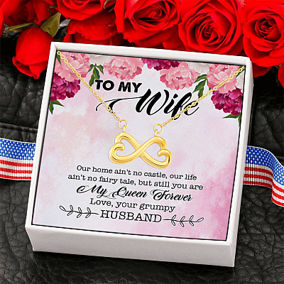 Alternative view of Our Home Ain't No Castle But Still You're My Queen Forever Love Your Husband Infinity Heart Pendant Necklace