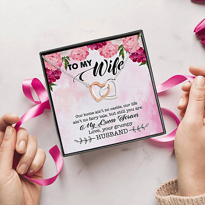 Our Home Ain't No Castle But Still You're My Queen Forever Love Your Husband Interlocking Hearts Pendant Necklace