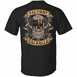 Victory Or Valhalla Shirt - Norse Viking T Shirt - Skull American Flag Shirt - Print On Back T-Shirt, Black, Unisex T-Shirt