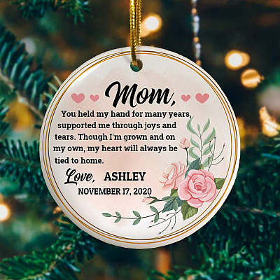 Alternative view of Personalized Mom You Held My Hand For Many Years Supported Me Through Joys And Tears Circle Christmas Ornament