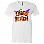 Trick or Treat Funny Teacher Gift T-Shirt - V-Neck Tee, White, V-Neck T-Shirt
