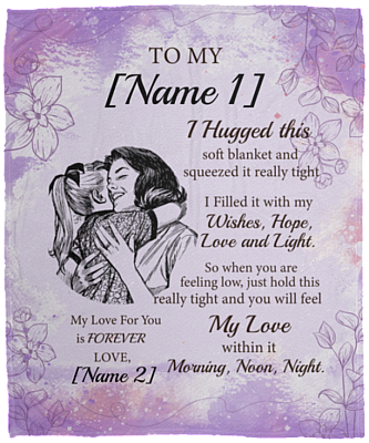 Personalized Granddaughter Blanket I Hug This Soft Blanket Purple Flower Fleece Blanket - Sherpa Blanket, White, Cozy Plush Fleece Blanket - 50x60
