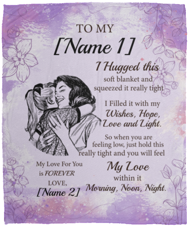 Personalized Granddaughter Blanket I Hug This Soft Blanket Purple Flower Fleece Blanket - Sherpa Blanket, White, Cozy Plush Fleece Blanket - 50x60