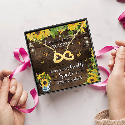 Every Day Is A New Beginning Take A Deep Breath Smile And Start Again Infinity Heart Pendant Necklace