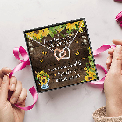 Every Day Is A New Beginning Take A Deep Breath Smile And Start Again Joined Interlocking Hearts Pendant Necklace