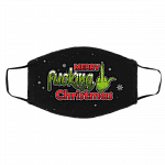 Merry Fucking Christmas Grnch Washable Reusable Custom Printed Cloth Face Mask Cover, White, Cloth Face Cover – Medium/Large