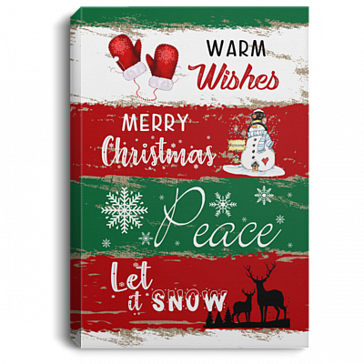 Warm Wishes Merry Christmas Peace Let It Snow Gallery Wrapped Framed Canvas Prints - Unframed Poster, White, 0.75'' Framed Canvas