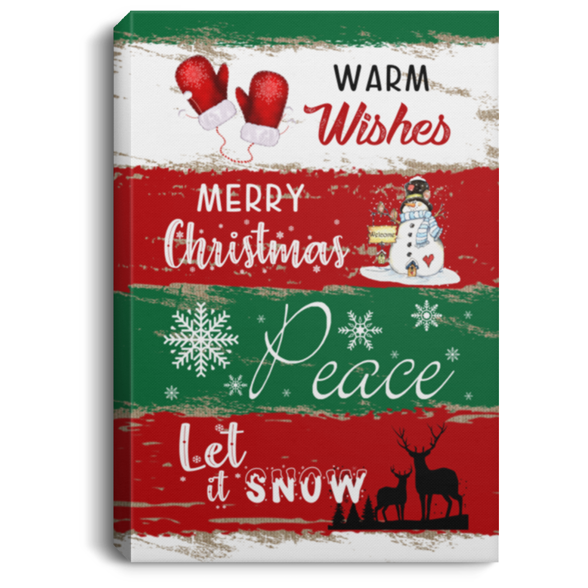 Warm Wishes Merry Christmas Peace Let It Snow Gallery Wrapped Framed Canvas Prints - Unframed Poster, White, 0.75'' Framed Canvas