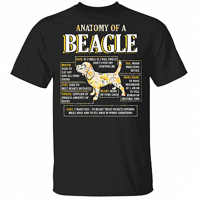 Anatomy Of A Beagle T-Shirt - Funny Beagle Shirt, Black, Unisex T-Shirt