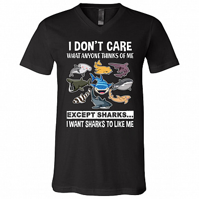 I Don't Care What Anyone Think Of Me Expert Sharks I Want Sharks To Like Me T-Shirt - V-Neck For Women, Black, V-Neck T-Shirt