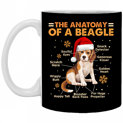 The Anatomy Of A Beagle Ceramic Coffee Mug - Beer Stein -Water Bottle - Funny Beagle Gift, Black, 11 oz. White Mug