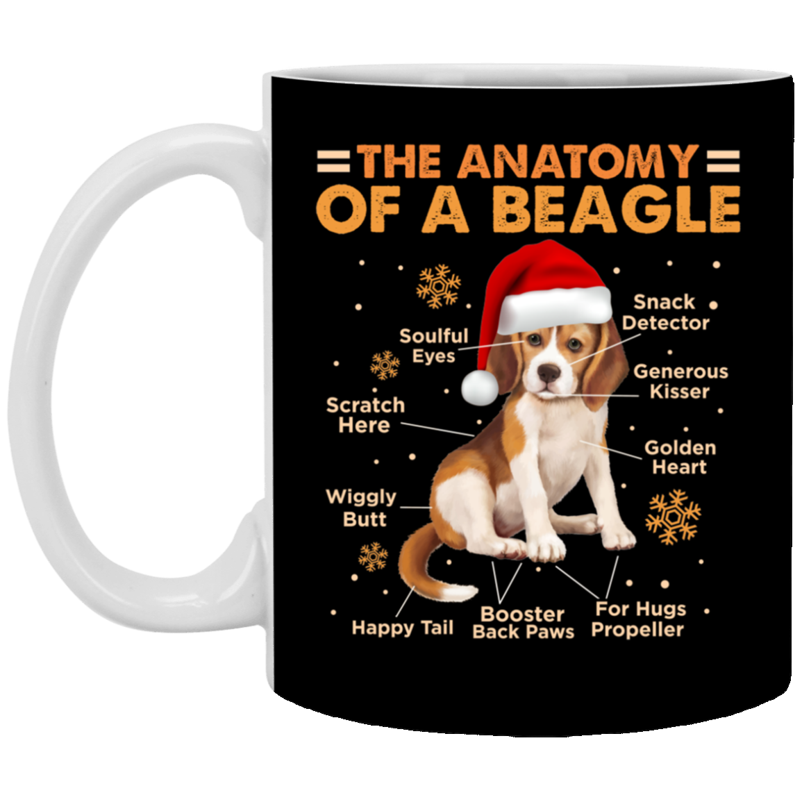 The Anatomy Of A Beagle Ceramic Coffee Mug - Beer Stein -Water Bottle - Funny Beagle Gift, Black, 11 oz. White Mug