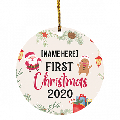 Personalized Baby First Christmas Decorative Christmas Ornament Keepsake - Holiday Flat Circle Ornament, White, Circle Ornament
