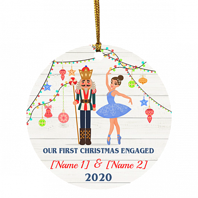 Personalized Our First Christmas Engaged Ballerina Circle Ornament - Christmas Ballet Nutcracker Gift, White, Circle Ornament