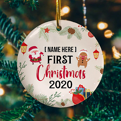 Alternative view of Personalized Baby First Christmas Decorative Christmas Ornament Keepsake - Holiday Flat Circle Ornament