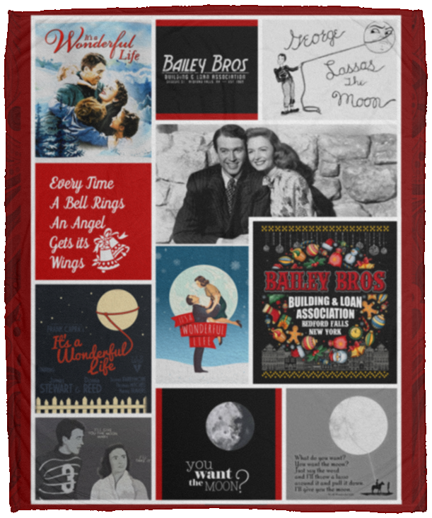 It's a Wonderful Life Every Time a Bell Rings an Angel Gets Its Wings Fleece Blanket - Bailey Bros Blanket, White, Cozy Plush Fleece Blanket - 50x60