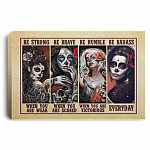 Floral Skull Tattoo Girls Roses Be Strong Be Brave Be Humble Be Badass Framed Canvas Unframed Poster Wall Art, White, 0.75'' Framed Canvas