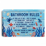 Ocean Bathroom Rules If You Lift It Up Put It Down Framed Canvas Unframed Poster - Funny Bathroom Wall Art, White, 0.75'' Framed Canvas