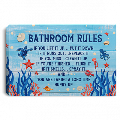 Ocean Bathroom Rules If You Lift It Up Put It Down Framed Canvas Unframed Poster - Funny Bathroom Wall Art, White, 0.75'' Framed Canvas