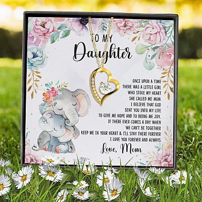 Elephant From Mom To My Daughter Once Upon A Time There Was A Little Girl Forever Love Heart Pendant Necklace