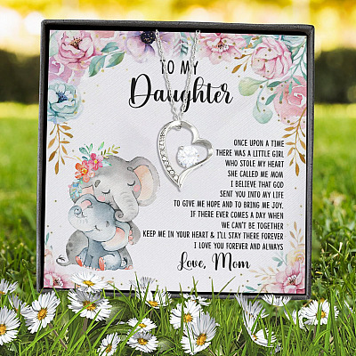 Alternative view of Elephant From Mom To My Daughter Once Upon A Time There Was A Little Girl Forever Love Heart Pendant Necklace