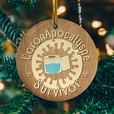 Alternative view of Co-vid 19 Apo-calyspe Survivor 2020 Decorative Christmas Ornament - Holiday Flat Circle Ornament