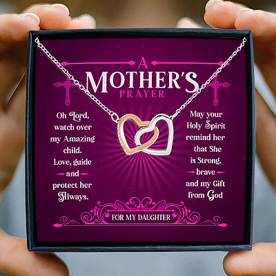 A Mother's Prayer For My Daughter Faith Hope Love Christian Cross Jewelry Gift Interlocking Hearts Necklace