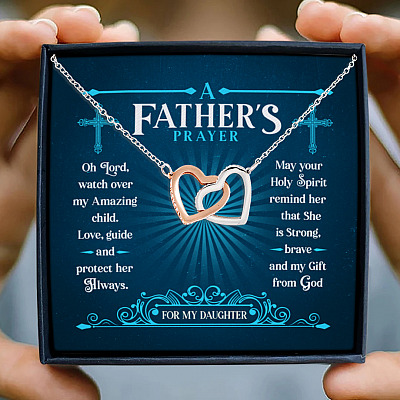 A Father's Prayer For My Daughter Faith Hope Love Christian Cross Jewelry Gift Interlocking Hearts Necklace