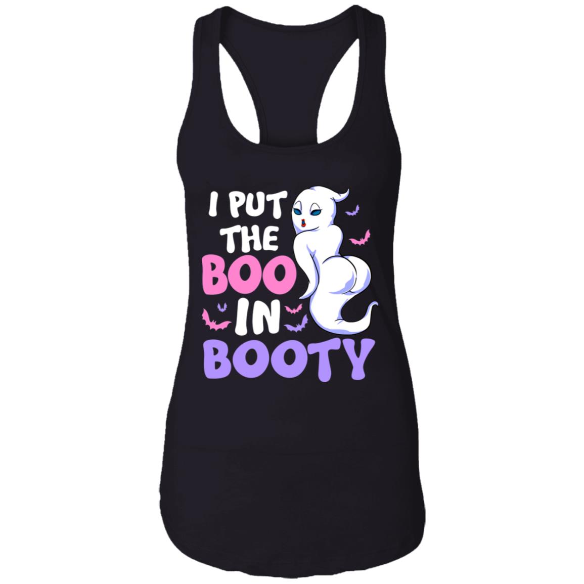 I Put the B-oo In Booty Funny Ghost Cotton Tank Top Tee - Ladies Racerback Tank, Black, Ladies Racerback Tank