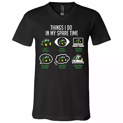 Things I Do In My Spare Time Green Tractor T-Shirt - V-Neck Shirt, Black, V-Neck T-Shirt