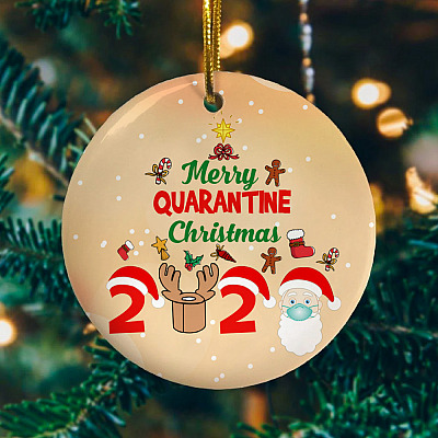 Alternative view of Merry Quarantine Christmas 2020 Christmas Ornament Keepsake - Holiday Flat Circle Ornament