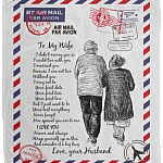 Airmail To My Wife Love Your Husband Letters Fleece Blanket - Premium Sherpa Blanket - Woven Blanket, White, Cozy Plush Fleece Blanket - 50x60