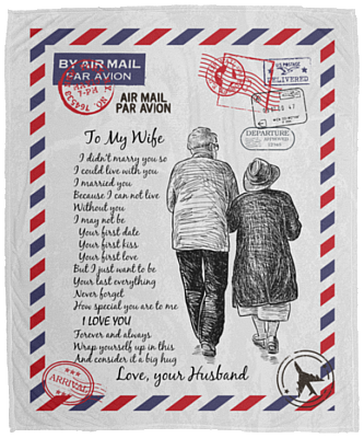 Airmail To My Wife Love Your Husband Letters Fleece Blanket - Premium Sherpa Blanket - Woven Blanket, White, Cozy Plush Fleece Blanket - 50x60