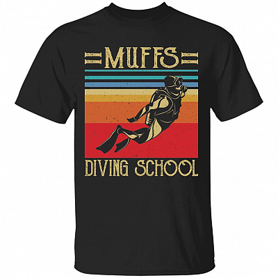 Muffs Diving School Scuba Diving Vintage Retro T-Shirt - Funny Scuba Diving Gifts, Black, Unisex T-Shirt