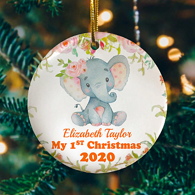 Alternative view of Personalize My First Christmas 2020 Decorative Christmas Ornament - Holiday Circle Ornament - Baby Ornament