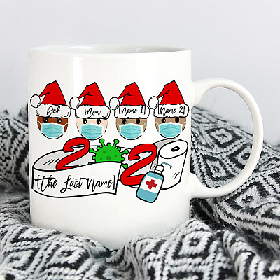 Alternative view of Personalized Family of 4 Quarantine Wearing Mask Christmas Ceramic Coffee Mug Beer Stein