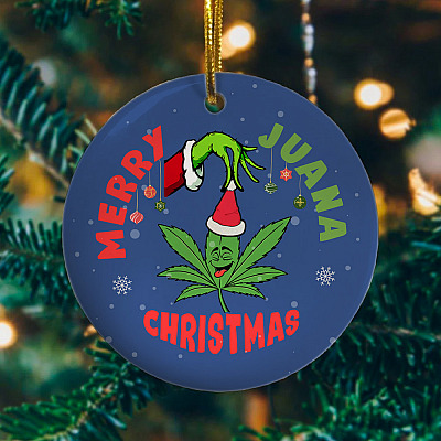 Alternative view of Funny Marijuana Leaf Christmas Tree Merry Juana Circle Ornament - Funny 2020 Christmas Quarantine Ornament